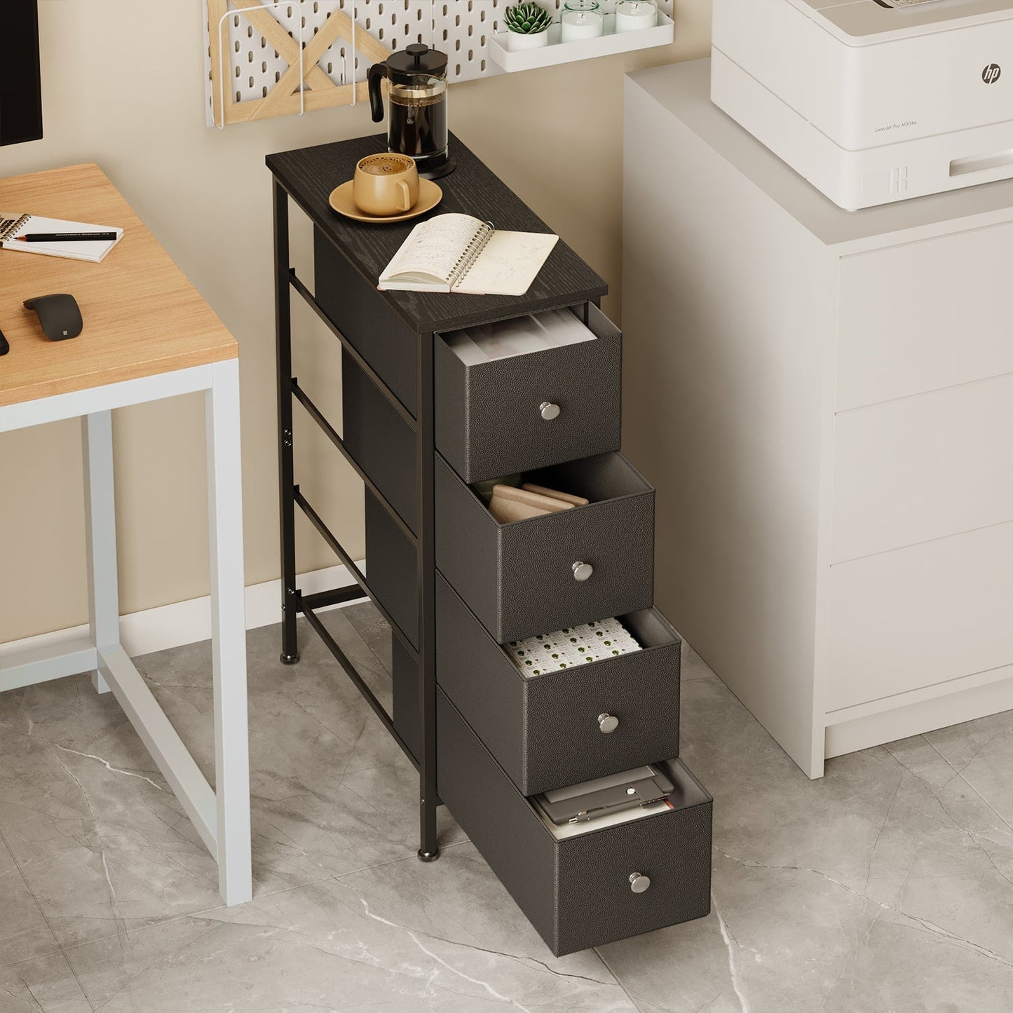 4-Tier Narrow Bathroom Storage Cabinet with Open Shelves, Multi-Purpose Organizer Cabinet detail image - detail view 7