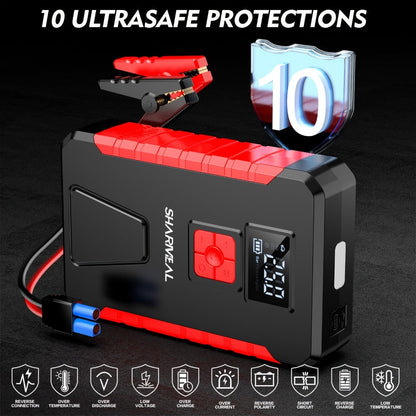 Portable Jump Starter with Air Compressor – 15000A-19000A Peak 350PSI 12V 17-in-1 Car Battery Jump Starter, Digital Display