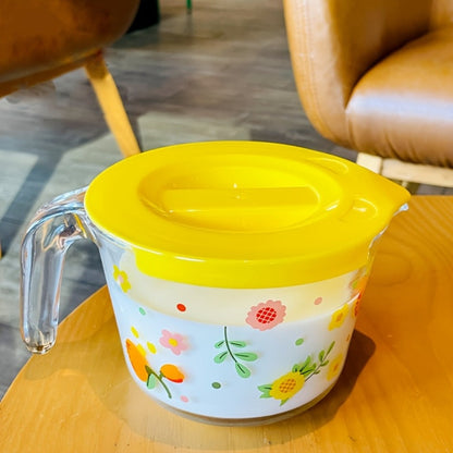 Glass Measuring Cup Floral Pattern Transparent Microwave Oven Freezer Safe 13.56 oz 16.91 oz for Home Cooking, Dining and Outdoor Meals