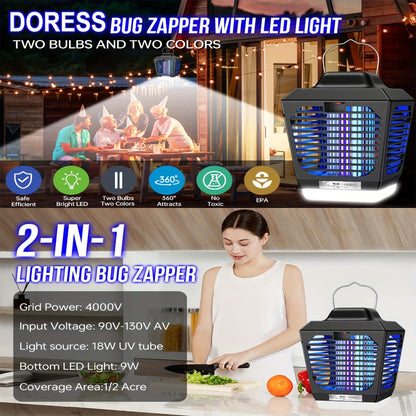 IPX4 Bug Zapper Plug-In, Electric Flying Insect Trap with LED Light & ABS Housing, Indoor Mosquito Zapper for Home