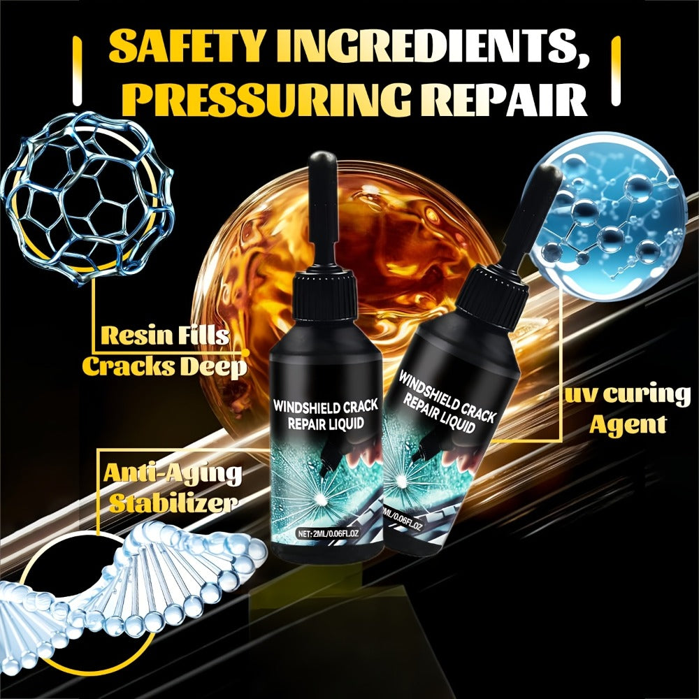 Windshield Repair Kit – Nano Resin Fix for Chips, Bullseye & Star Cracks in 15 Minutes, DIY Glass Crack Repair with Suction Injector