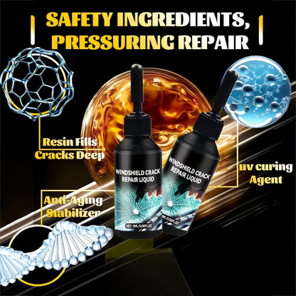 Windshield Repair Kit – Nano Resin Fix for Chips, Bullseye & Star Cracks in 15 Minutes, DIY Glass Crack Repair with Suction Injector
