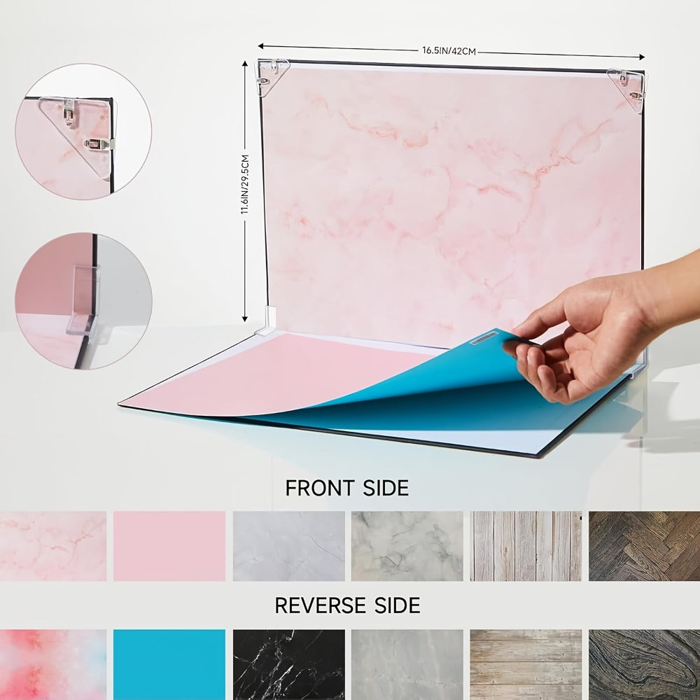 Product Photography Backdrop Paper 6pcs Reversible 12 Designs 16x11.5 Inch Background Sheets for Food Jewelry Cosmetic Flatlay Social Media