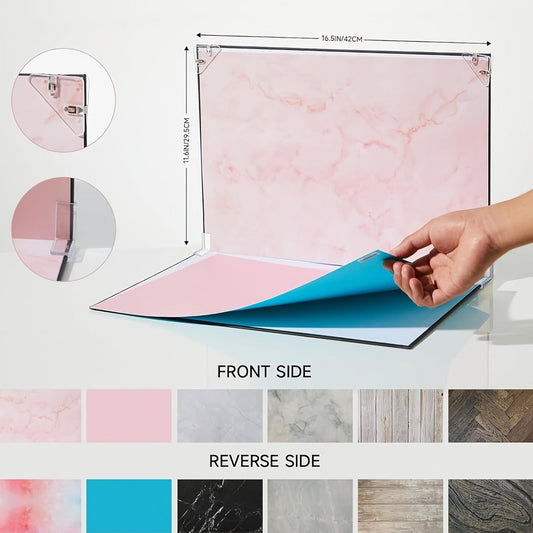 Product Photography Backdrop Paper 6pcs Reversible 12 Designs 16x11.5 Inch Background Sheets for Food Jewelry Cosmetic Flatlay Social Media