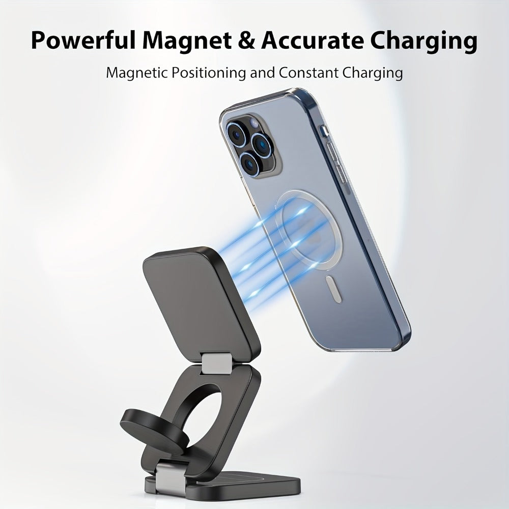 Charging Station for Apple Devices, Alilong Foldable 3-in-1 Magnetic Travel Dock in Black for Apple Devices