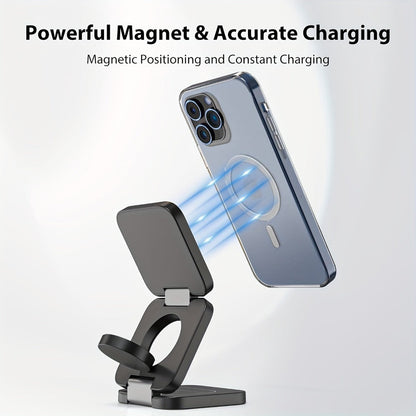 Charging Station for Apple Devices, Alilong Foldable 3-in-1 Magnetic Travel Dock in Black for Apple Devices