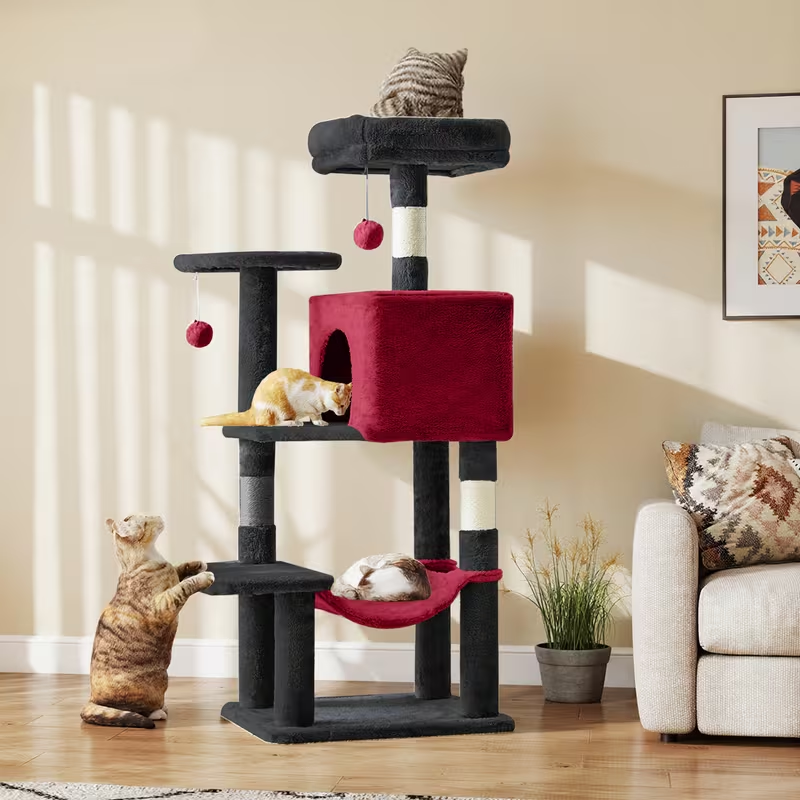 44-Inch Cat Tree Tower with Condo & Hammock – Multi-Level Indoor Cat Tree with Natural Sisal Scratching Posts
