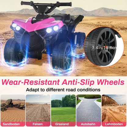 6V Kids Electric Quad ATV Ride-On 4-Wheeler with Headlights Foot Pedal Accelerator Treaded Anti-Slip Tires 1.86 MPH Outdoor Birthday Gift