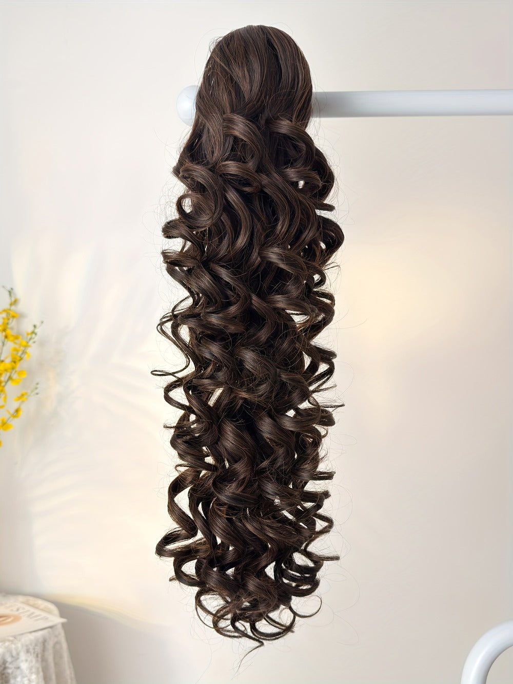 Curly Ponytail Extension 28 Inch Long Heat Resistant Synthetic Clip In Wrap Around Hairpiece Voluminous Bouncy Curls 4 Styles for Women