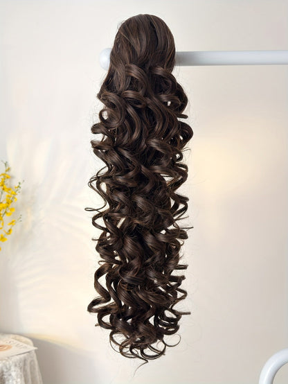 Curly Ponytail Extension 28 Inch Long Heat Resistant Synthetic Clip In Wrap Around Hairpiece Voluminous Bouncy Curls 4 Styles for Women