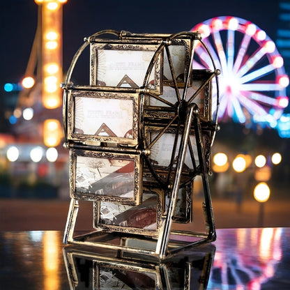 Rotating Ferris Wheel Photo Frame - Holds 8 Photos 4 inch - Vintage Spinning Picture Display Stand for Desk