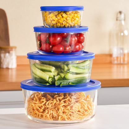 4-Pack Glass Food Storage Bowls with Lids Set of 4 Sizes 1 2 4 7 Cup Borosilicate Glass Meal Prep Containers Microwave Dishwasher Freezer