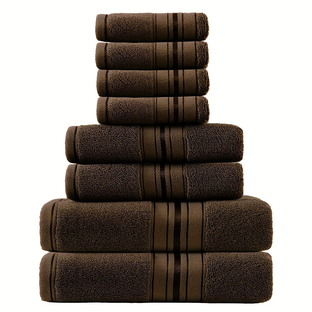 Striped Bath Towels, Towel Set 8 Piece 550GSM Pure Cotton Vintage Striped Bath, Hand Towels and Washcloths for Home and Guest Use