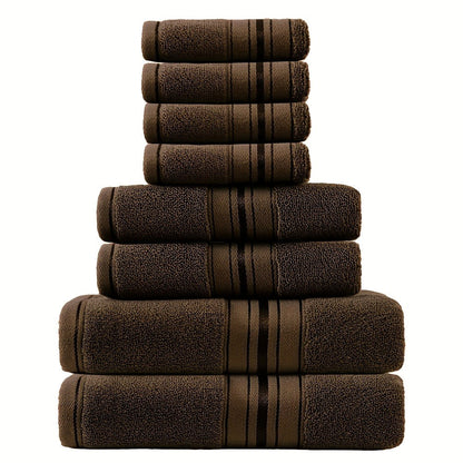 Striped Bath Towels, Towel Set 8 Piece 550GSM Pure Cotton Vintage Striped Bath, Hand Towels and Washcloths for Home and Guest Use
