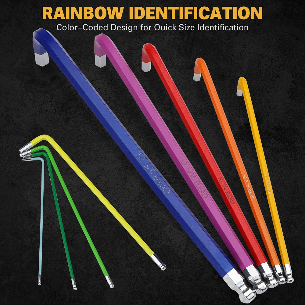 Allen Wrench Set Ball End Hex Key – SAE & Metric Color-Coded with T-Handle & Torx Keys Chrome Vanadium Steel for Bicycle Repair Auto DIY