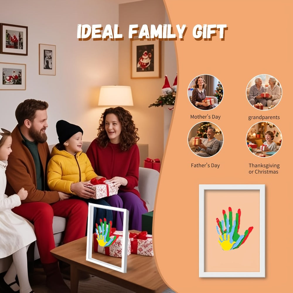 Family Handprint Kit with 4 Slots & 6 Colors, Memory Frame Keepsake Gift for Entryways, Bedrooms and Living Spaces