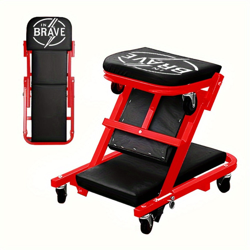Mechanic Creeper Crawler Seat 36" Z-Type Folding with 6 Swivel Wheels & Adjustable Load Plate – Garage Repair Crawling Board
