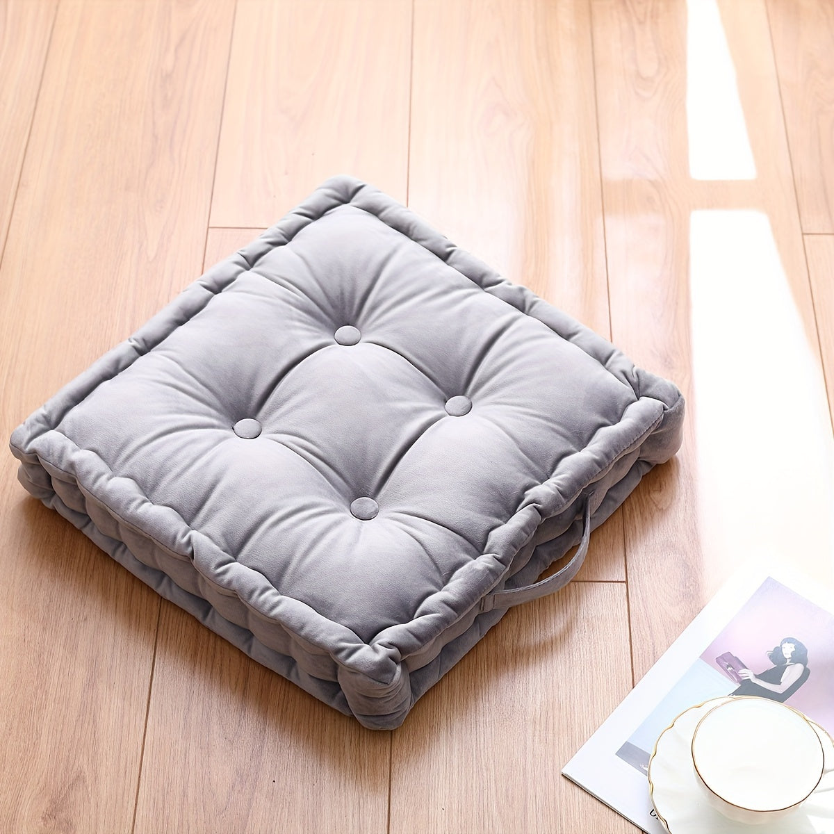 Square Flannel Floor Cushion Thickened Futon Meditation Mat Chair Seat Pad Bay Window Pillow for Entryways, Bedrooms and Living Spaces