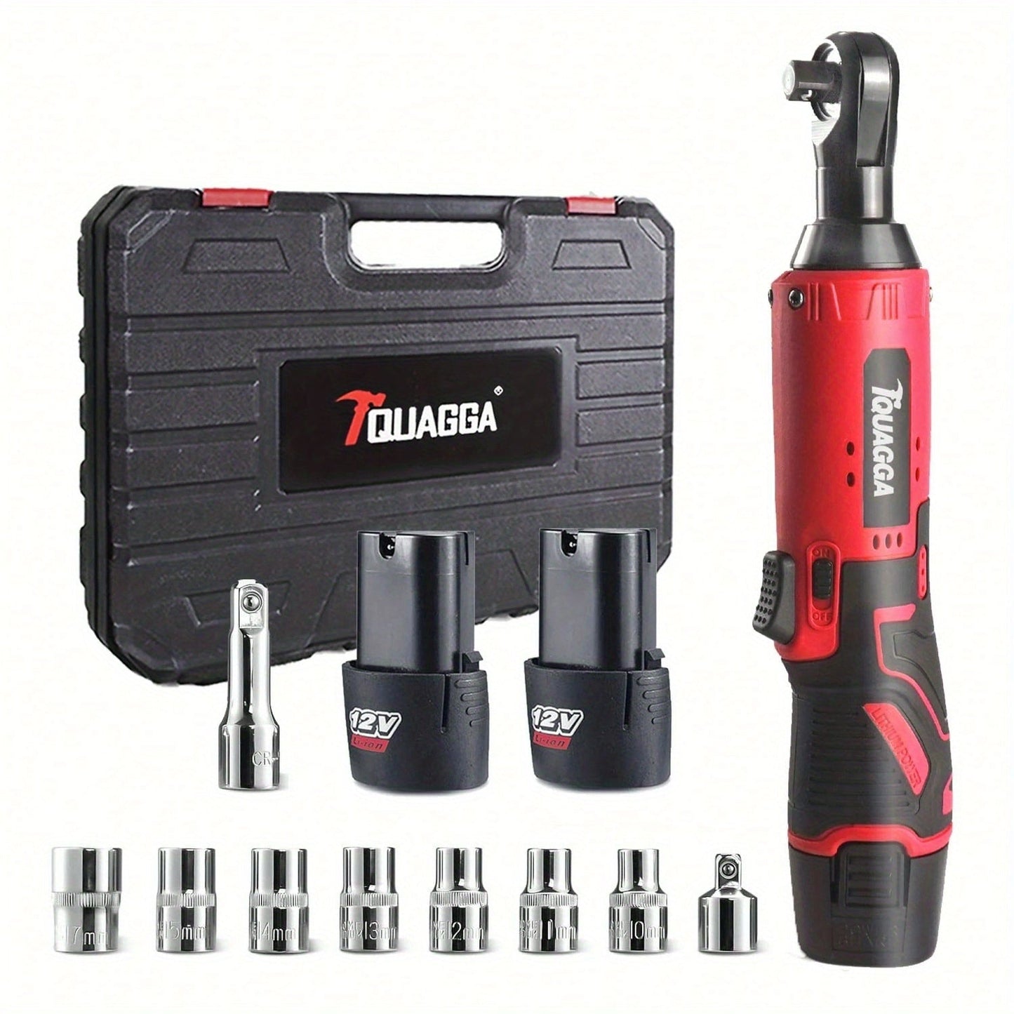 Cordless Electric Wrench QUAGGA 12V - 45Nm High Torque 3/8" Rechargeable Ratchet Wrench with Battery & Charger for Automotive