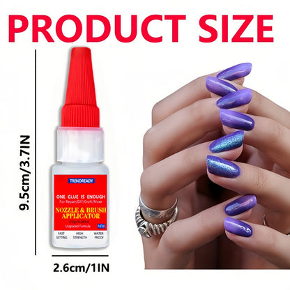 Nail Glue Salon Grade Super Glue 2-Pack, Clear Adhesive for Artificial Nails, Multi-Surface, with Dropper & Brush