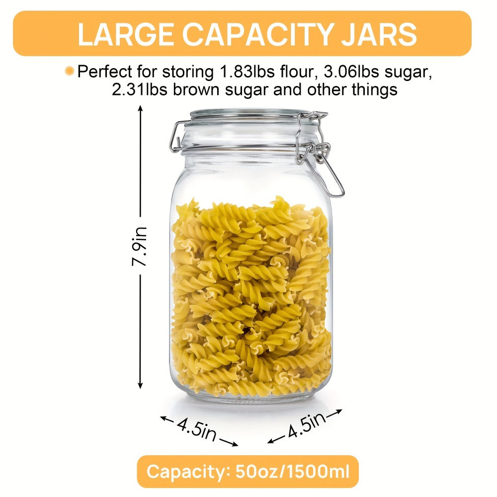 Airtight Glass Storage Jars with Lids 3-Pack 50 OZ, Square Food Canisters for Kitchen Pantry Organization