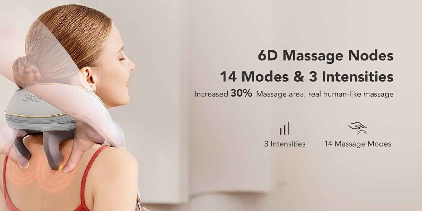 Wearable Neck & Shoulder Massager with Heat, 6D Bionic Hand Kneading Trapezius Massager, 9 Modes 3 Intensities 40-45°C Heat