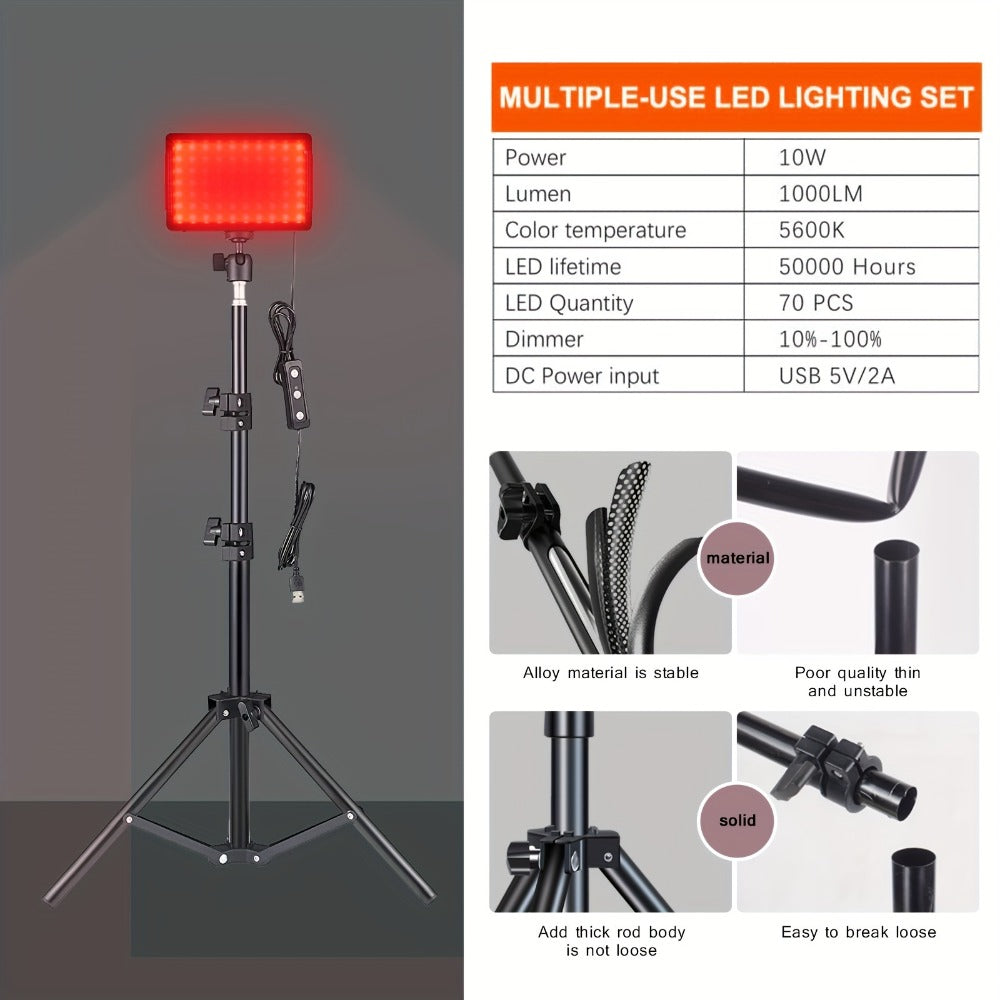 LED Video Fill Light Panel Kit with Tripod Stand & RGB Filters, Dimmable 5600K Studio Light for Vlogging