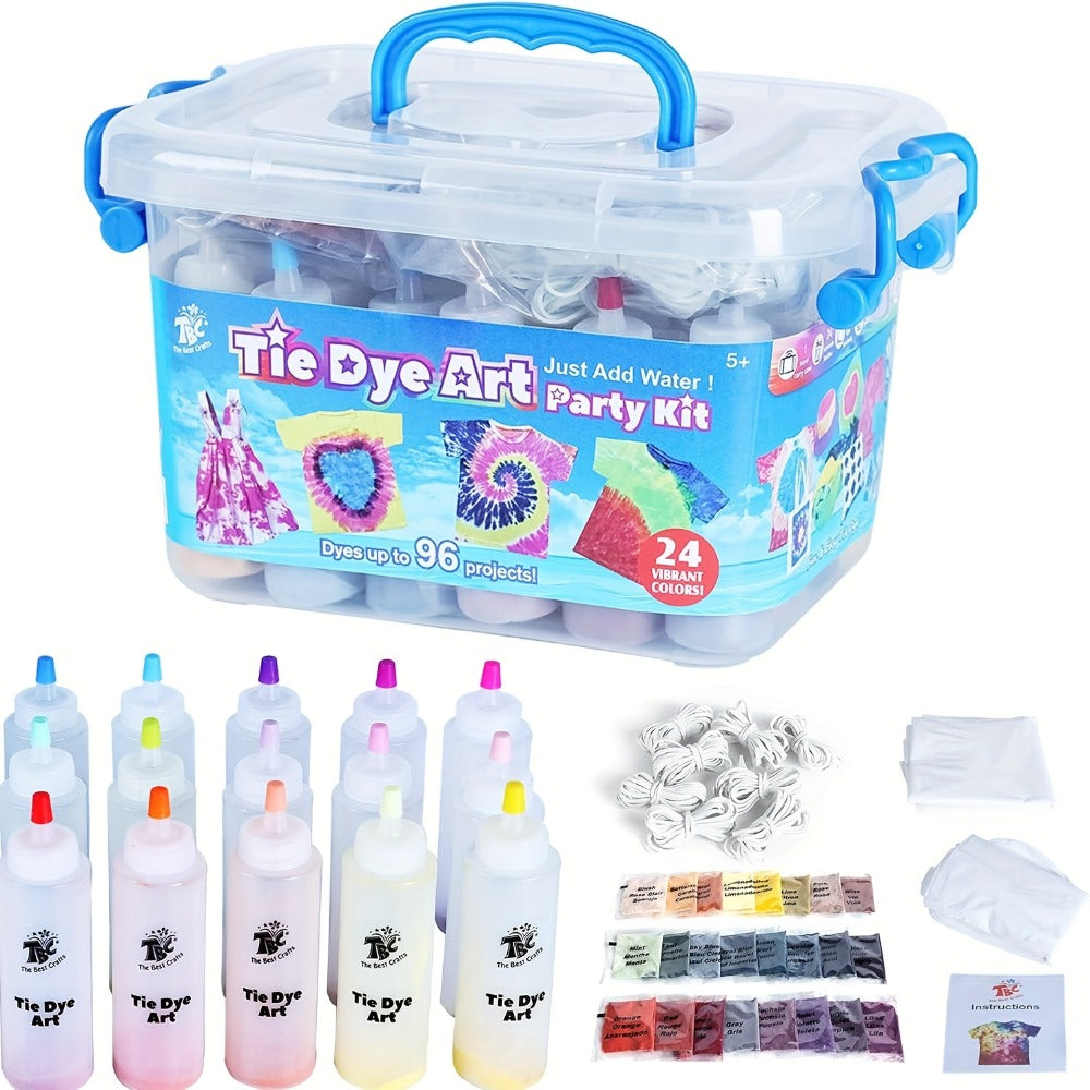 Tie Dye Kit 24 Colors All-in-One Set for Kids Teens Adults & Beginners, Squeeze Bottles Gloves Rubber Bands Carry Case