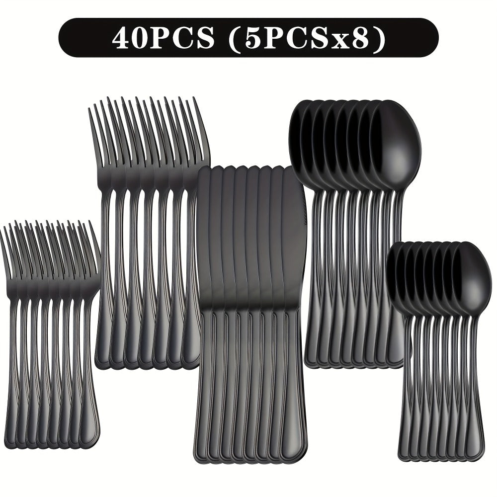 Stainless Steel Flatware Sets in 20–72 Piece Silver, Black or Gold Configurations with Exact Checkout Options