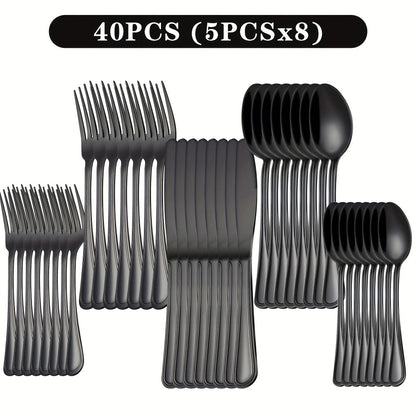 Stainless Steel Flatware Sets in 20–72 Piece Silver, Black or Gold Configurations with Exact Checkout Options