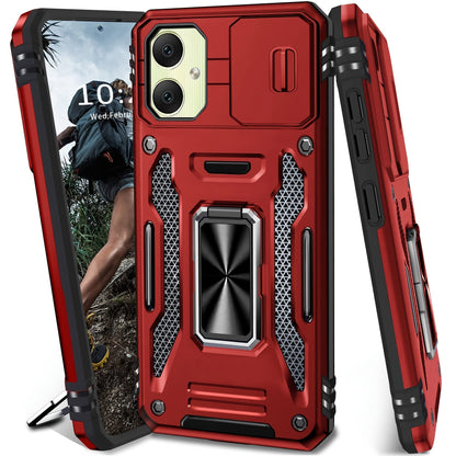 Samsung Galaxy Shockproof Magnetic Phone Case with 360° Rotating Ring Bracket & Sliding Lens Protector – Heavy Duty Cover for S24FE S23FE