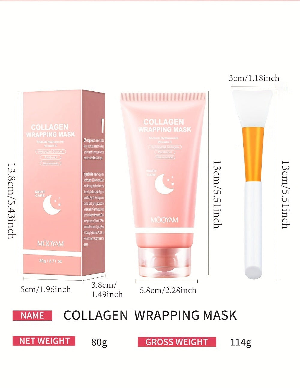 Collagen Night Mask Korean Skincare, Gel Face Mask with Applicator Brush, Hydrolyzed Collagen, Niacinamide
