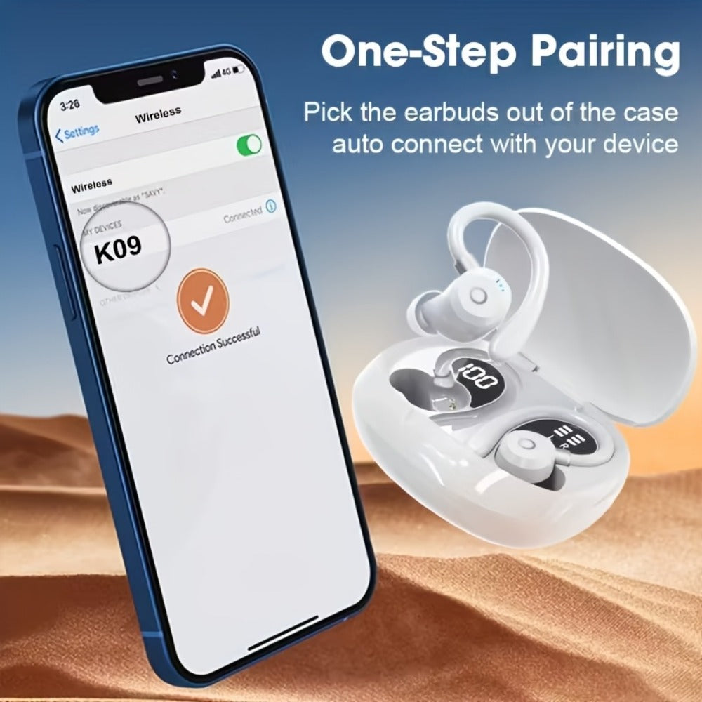 Wireless Earbuds Stereo In-Ear with LED Display Case, Touch Controls and Black, Blue or White Options