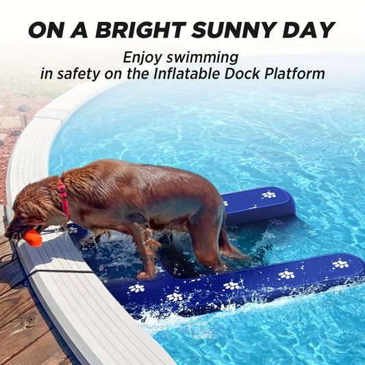 Inflatable Dog Water Ramp Floating Non-Slip – Dog Boat Ramp for Pool Dock & Lake, Oxford PVC Platform with Traction Rope & Air Pump