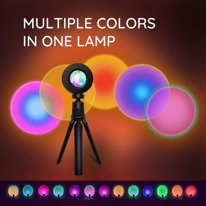 RGB Sunset Lamp Projection with Stand & Remote Control, USB Color Changing Sunset Light for Bedroom