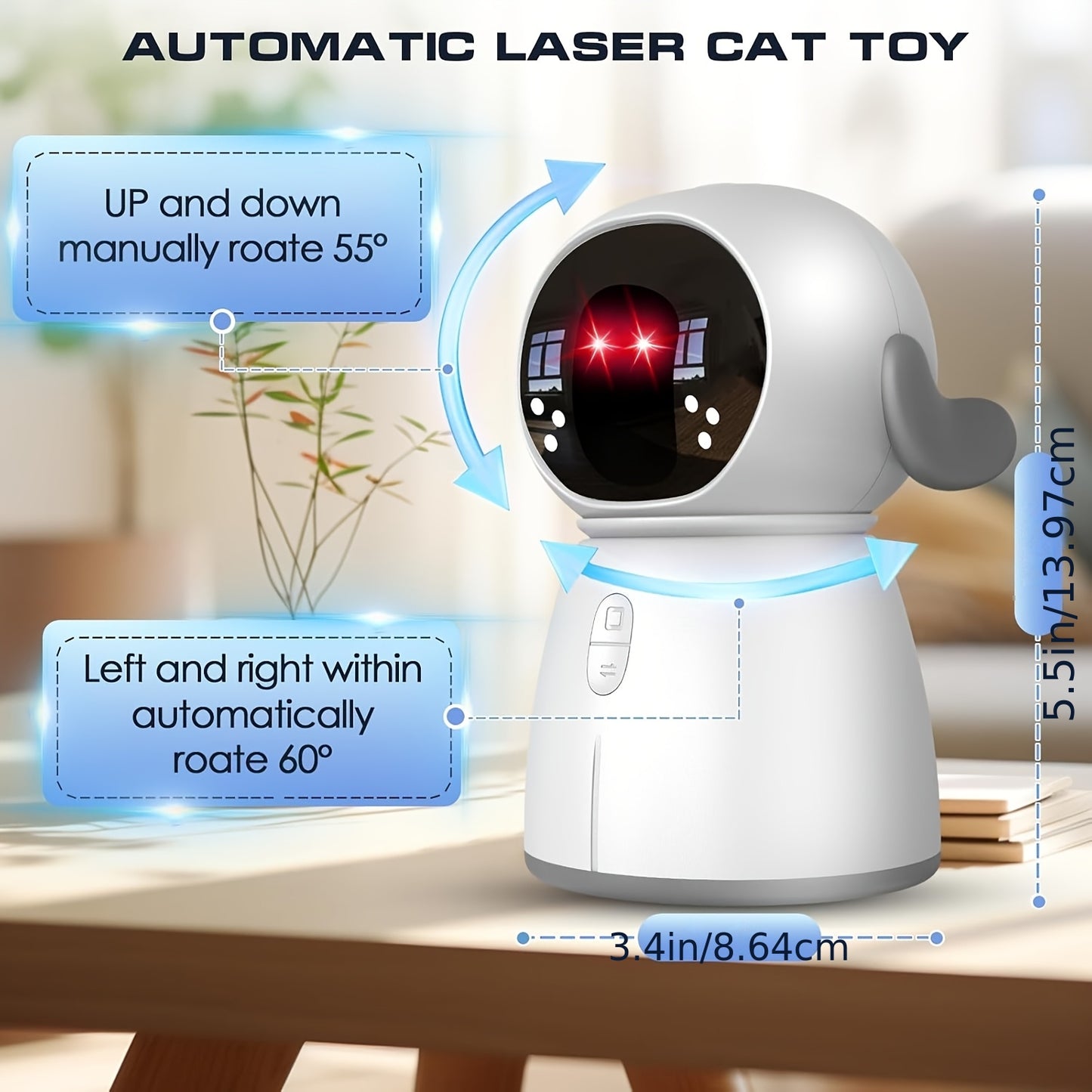 Automatic Laser Cat Toy Dual Laser Motion Activated Interactive Cat Toy 3 Speed Modes 360 Auto Rotate Rechargeable 1200mAh for Indoor Cats