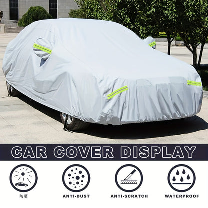 Silver 190T Full Car Cover with Reflective Tabs, Elastic Hem and XL or XXL Size Options for Sedans