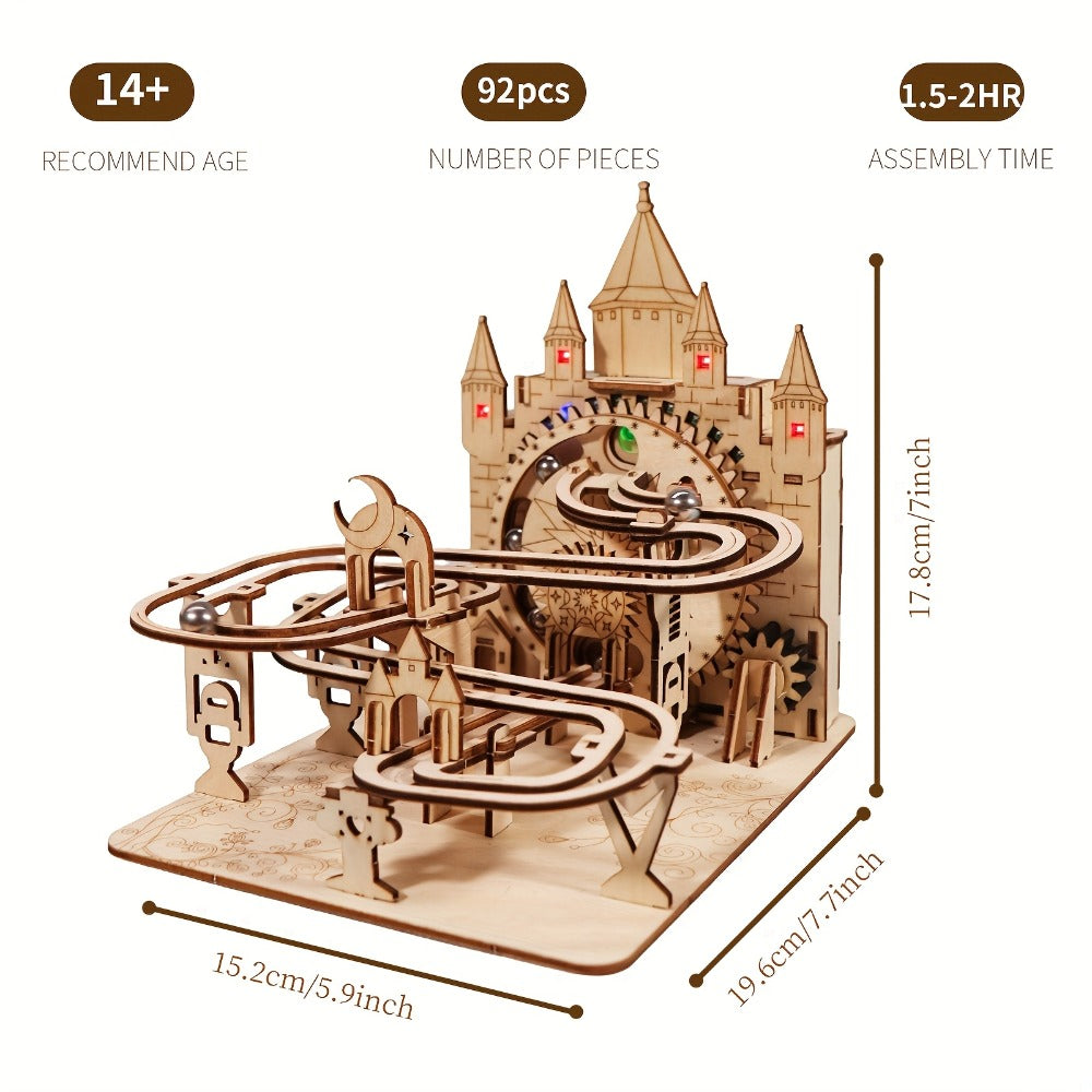 Electric Marble Run Set 3D Handmade Logic Building Construction Puzzle, Educational STEM Toy for Kids Teens Adults
