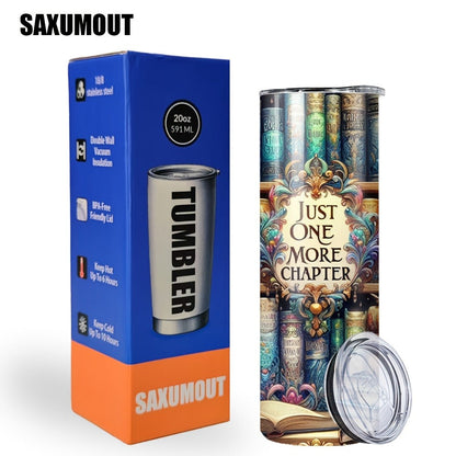 Insulated Tumbler Drinkware Bookshelf Graphic by SAXUMOUT, 20oz Stainless Steel Cup with Lid and Straw
