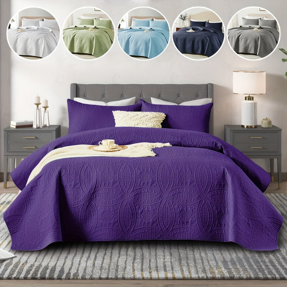 Quilt Coverlet Set 2-3 Piece Lightweight Microfiber Bedspread Coin Pattern Soft Skin-Friendly Anti-Allergy Machine Washable Twin Full Queen
