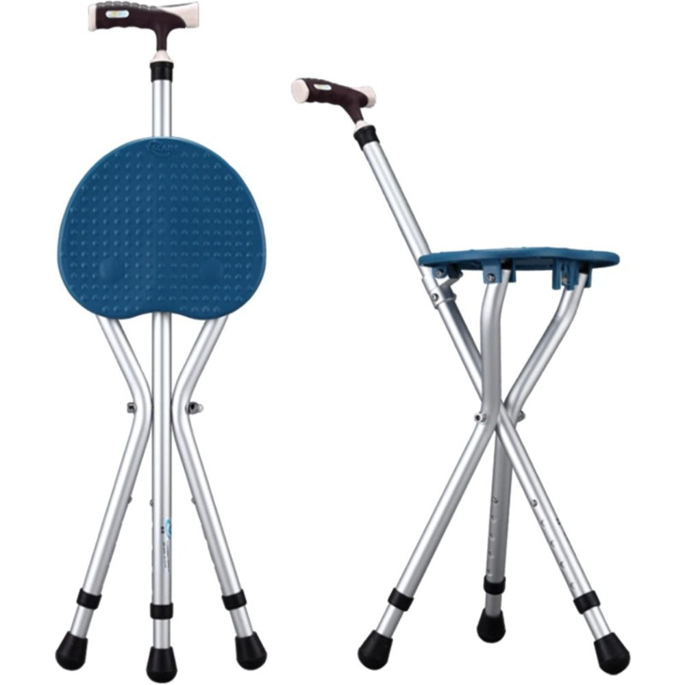 Folding Cane with Seat, LED Light Telescopic Walking Stick with Height Adjustment & Frosted Handle