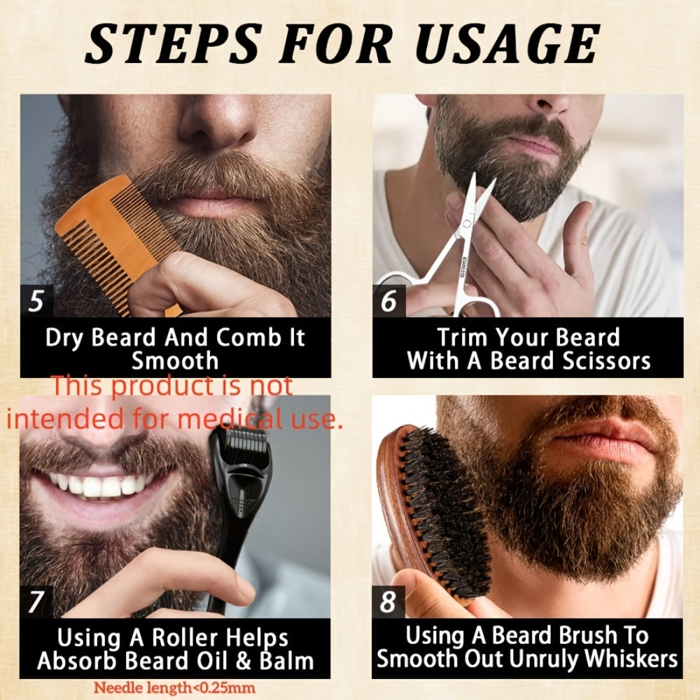Beard Oil & Balm Grooming Kit for Men – 9-Piece Complete Beard Care Set with Conditioner Wash Brush Comb Clippers Travel Pouch