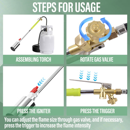 Propane Weed Torch, Flame Weeder Ice Melter Outdoor Roof Driveway for Garden, Patio and Yard Use