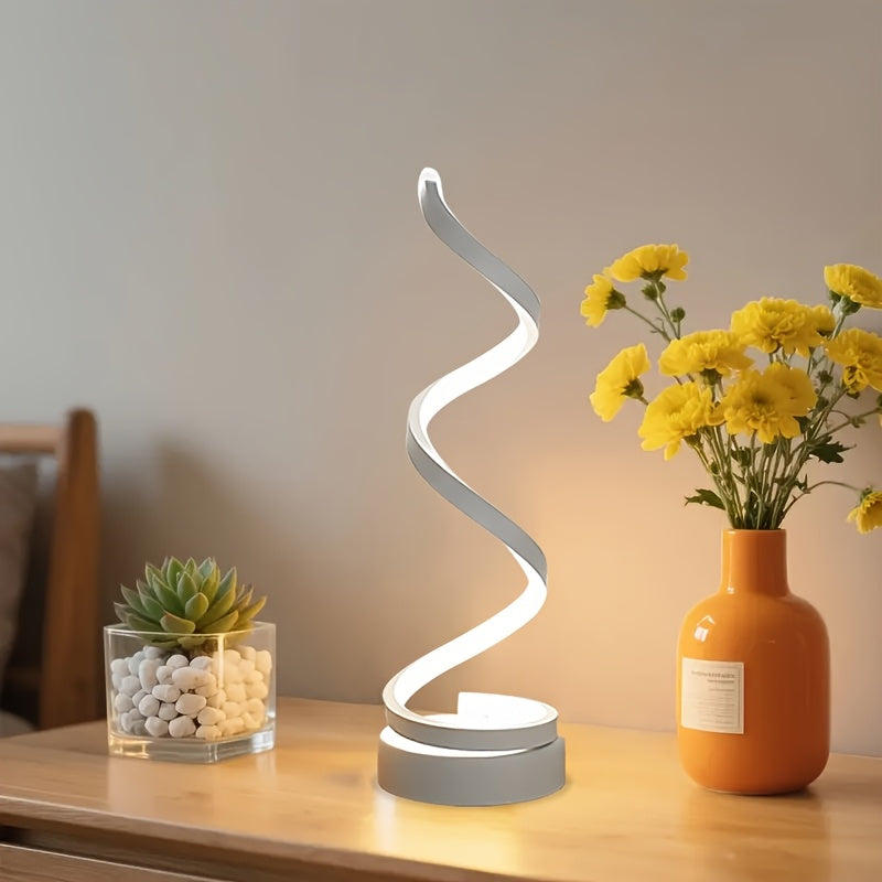 Dimmable Spiral Table Lamp with Touch Control & USB-C Charging Port, 3-Way Brightness Bedside Nightstand Lamp