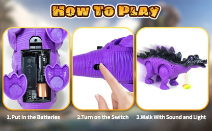 Interactive Dinosaur Toy Set 3 Pack with Walking, Roaring Sound & Lights, Electric T-Rex, Stegosaurus & Brachiosaurus