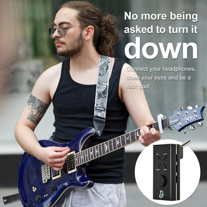 JUSTPRO Pocket Guitar Headphone Amp with 6 Amp Modules and 24 Guitar Effects for Bedside Audio, Alarms and Room Entertainment