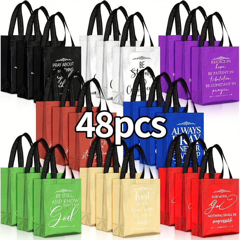 Christian Gift Bags Bulk 48pcs with Handles, Bible Verse Religious Gift Bags Medium Size, Reusable Church Bags for Father's Day