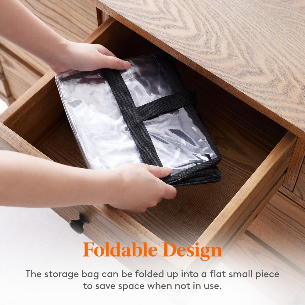 Four-Piece 40-Liter Clear Storage Bag Set with Black Handles, Zipper Closure and Fold-Flat Design