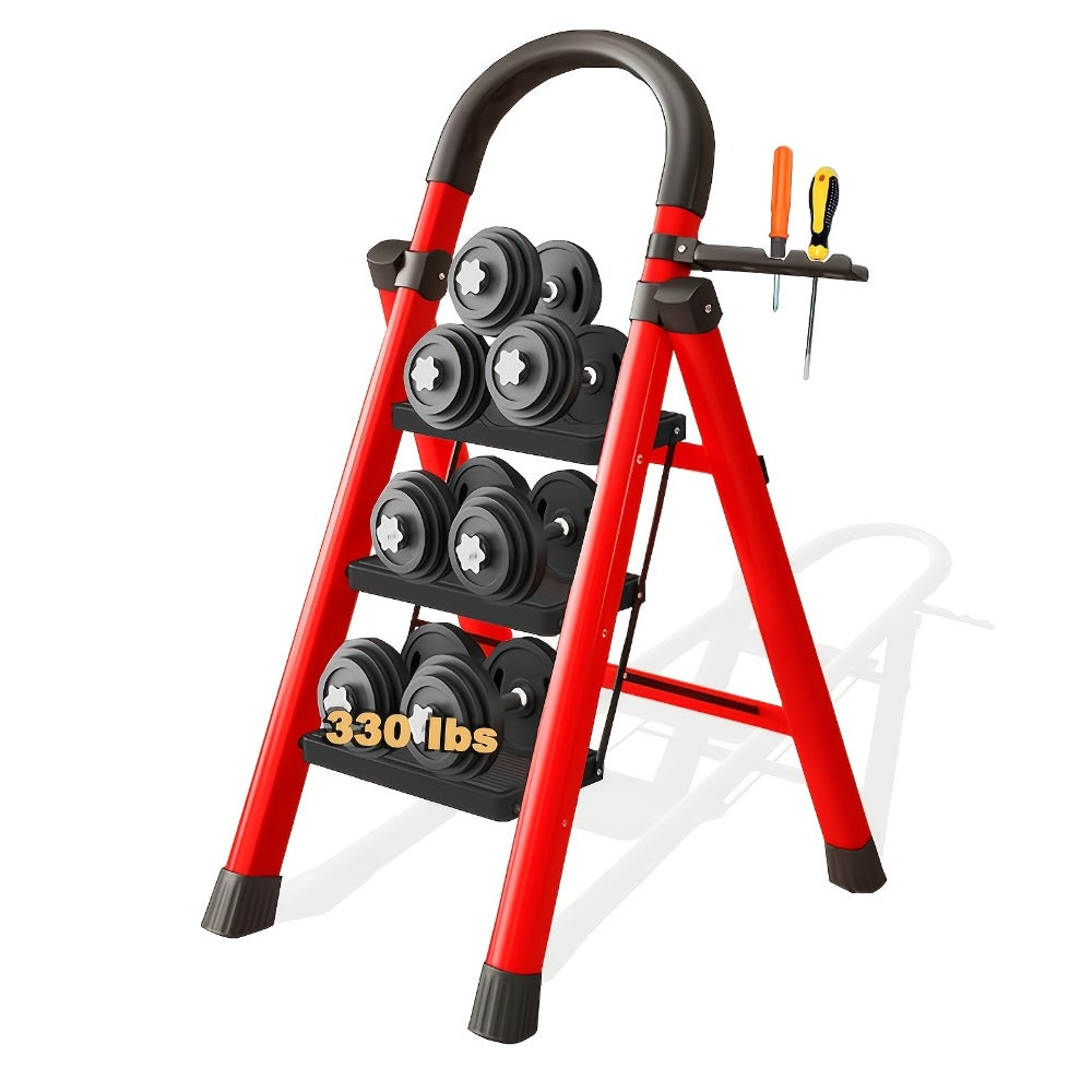 Folding Metal Step Ladder with Handrail, Ribbed Treads and Two-, Three-, Four- or Five-Step Options