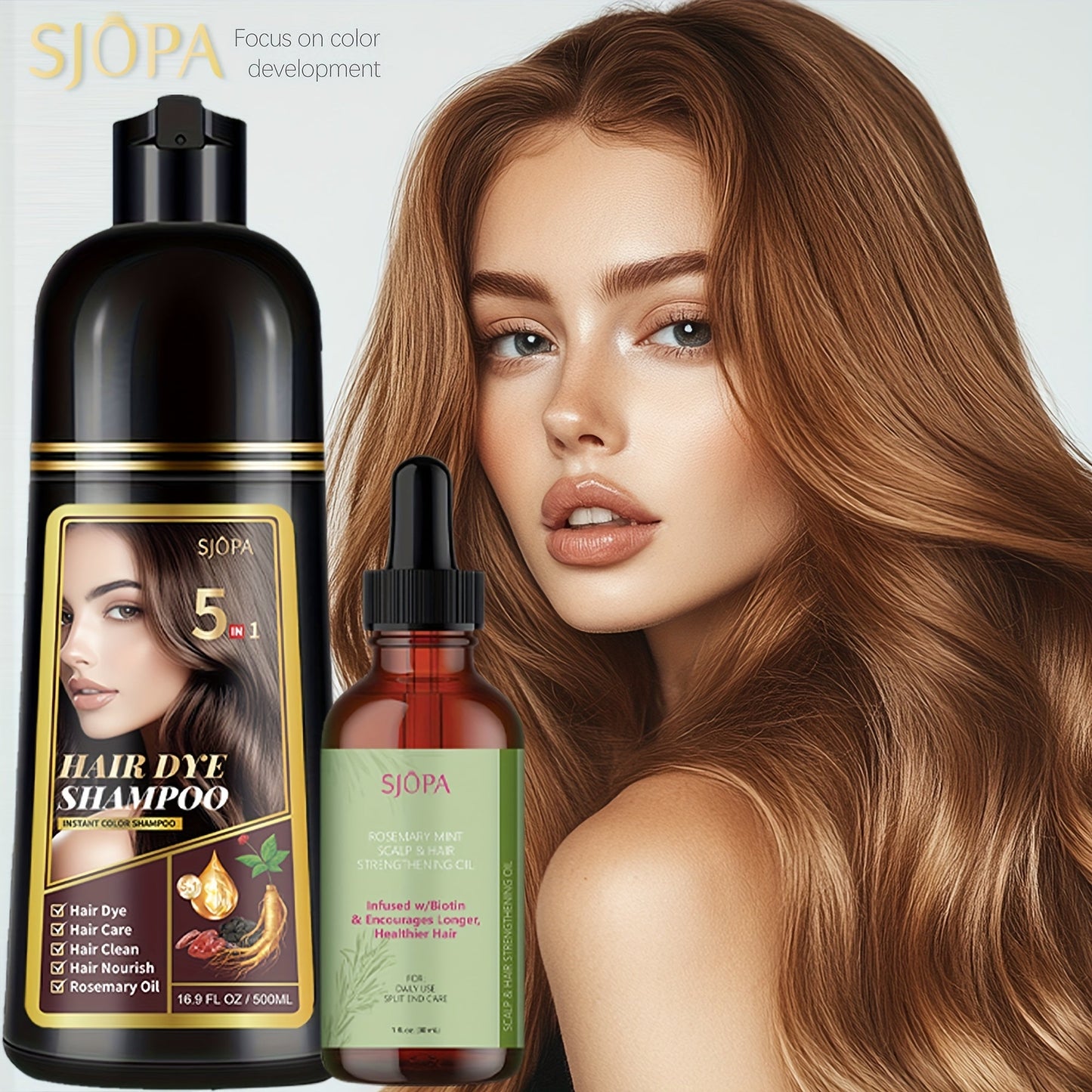 Glycerin Hair Color Shampoo Gift Set with Rosemary Oil, 5-in-1 Color & Care Formula 16.91oz, Gentle Non-Irritating Gray Coverage
